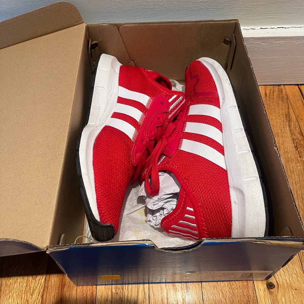 Adidas Youth/Adult Red and White Stripe Running Sneakers